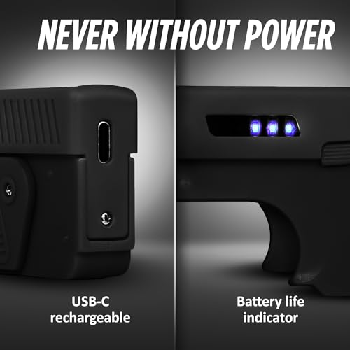 Guard Dog Security Shot in The Dark Stun Gun for Self Defense, Pistol-Style, Folding Stun Gun Flashlight, Keychain, USB-C Rechargeable, Rubber Grip, Battery Indicator - Thumbnail 5