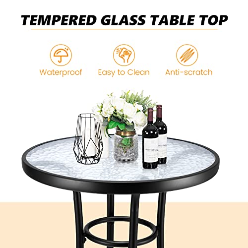 Kingdely Outdoor Bar Height Bistro Table, Round Tempered Glass Patio Table, Steel Frame Patio Furniture For Backyard, Lawn, Balcony, Pool, Black #TOP4