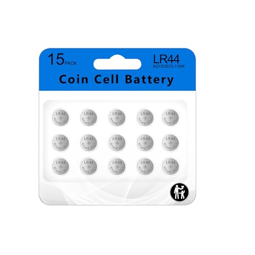 Cotchear 15Count AG13 LR44 Batteries, High Capacity AG13 Batteries L1154 Battery 1.5V G13 357 303 SR44 LR1154 Button Coin Batteries