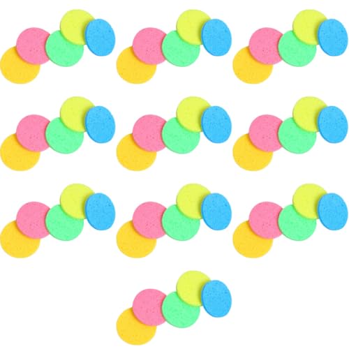 VALICLUD Esponjas Desmaquillantes de Celulosa 50 Unidades Multicolor 10 Piel 10 Rosa 10 Azul 10 Verde 10 Amarillo Diámetro 60 MM Grosor 8 MM para Limpieza y Exfoliación Facial Diaria