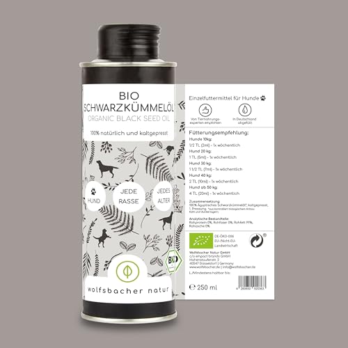 Wolfsbacher Natur Bio Schwarzkümmelöl für Hunde kaltgepresst 250 ml