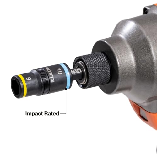 Image of Klein Tools 80213 2-Piece Impact Socket Set, SAE and Metric Flip Socket Set, 4 Hex Nut Driver Sizes and 1 /4-Inch Bit Holder, 2-Inch Shafts