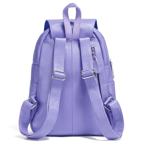 Image of zency 15 Colors 100% Genuine Leather Women Backpack Antitheft Fashion Rucksack Travel Bag For Ladies (Light Purple)