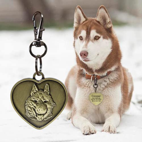 Vintage Retro Heart Shape Customizable Engraved Pets Id Tag For Dog Cat Bronze Nameplate Tags Personalized Anti-Lost Address Number Dogs Collar Id Pendant (French Bulldog) #TOP7