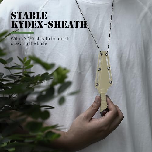 Image of Omesio Fixed Blade Knife with Sheath, 6.38 inch Full Tang Neck Knife for Men, Compact EDC Tactical Knife for Outdoor Camping, Survival, Hiking (Khaki)