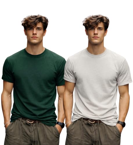 Image of INKKR Men's Solid Round Neck Half Sleeve Classic Cotton Bio-wash T-Shirt Combo | Crew Neck Cotton Tshirt for Men Combo