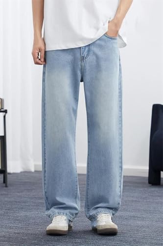 Men's Spring Summer Straight Leg Jeans Korean Style Loose Fit Thin Washed Retro Denim Trousers ﻿2
