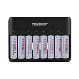 Tenergy TN477U 8-Bay Fast Charger for AA/AAA Ni-MH/NiCD Rechargeable Batteries with Micro USB and USB C Input + 8X AA Rechargeable Batteries