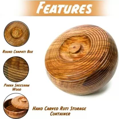 Image of Wooden Casserole Chapati Roti Box Serving Hot Pot with Lid in Round Shape(9inch) Serve Casserole Set, 1000 Ml