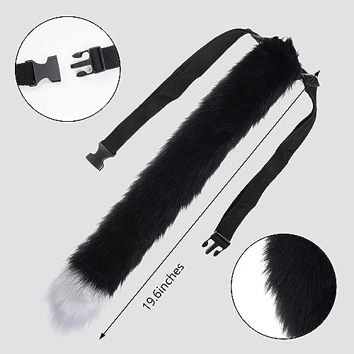 Fox Wolf Cosplay Animal Ears Tail Set Wolf Ears Tail Costume Handmade Fox Wolf Ears Halloween Costume Cosplay Head Accessories Fox Ears, Black+white, One Size - Image 2