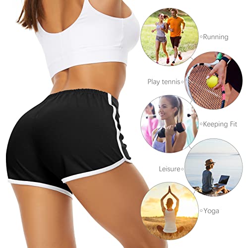 Uratot 5 Pack Women's Cotton Yoga Dance Short Pants Sport Shorts Summer Athletic Cycling Hiking Sports Shorts Black #TOP3