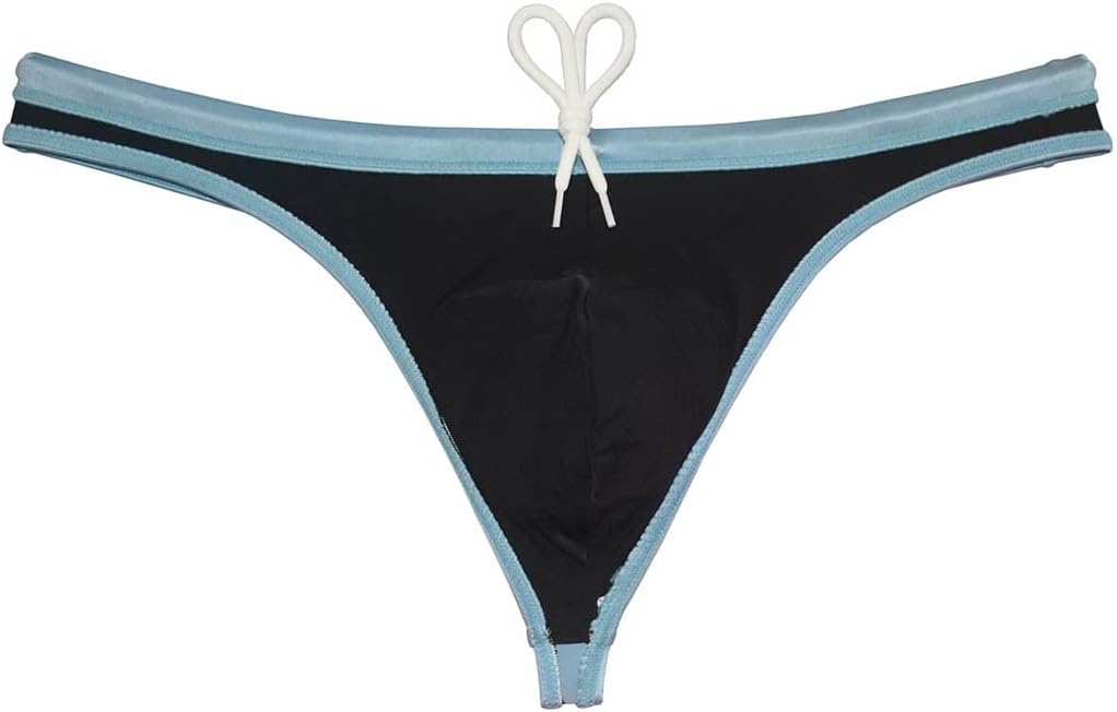 Men's Solid Swimwear Elastic & Drawstring Swim Thong Ice Silk Lining Body Bikini Swimsuit