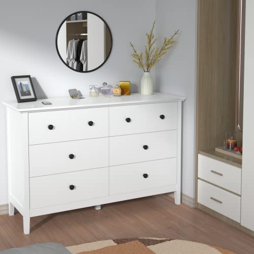 Jozzby White Dresser For Bedroom, 6 Drawer Wood Dresser, Modern Dresser & Chests Of Drawers White Dresser With Black Knobs & Wide Storage #TOP3