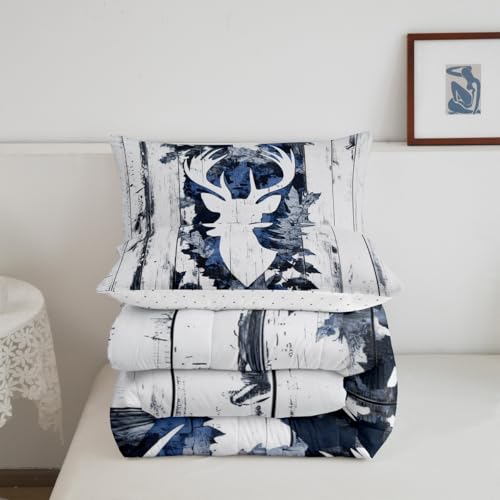 Image of Feelyou Camo Deer Comforter Set Twin Size Deer Antlers Army Camouflage Bedding Set Boys Girls Hunting Comforter Set Animal Duvet Insert Bed Set 2Pcs