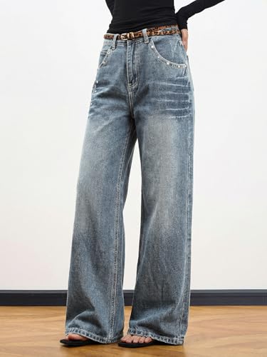 Image of EMMIOL Women Hip Hop 90s Vintage Baggy Jeans Denim Pants Mid Waist Jeans