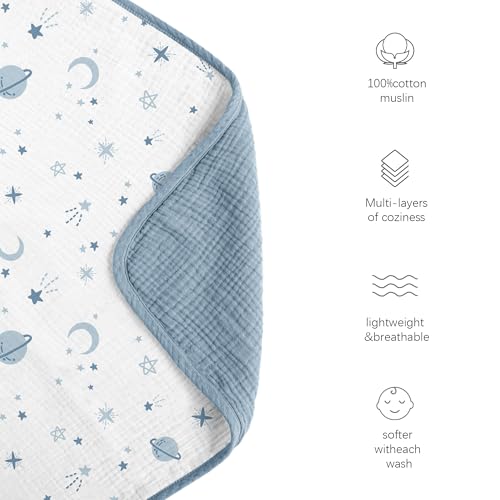 Image of Konssy Muslin Baby Blankets, Super Soft 100% Cotton Crib Blanket | Soft Lightweight Nursery Swaddling Wrap for Girls Boys, Infant Toddler, 40 X 36 In, Star