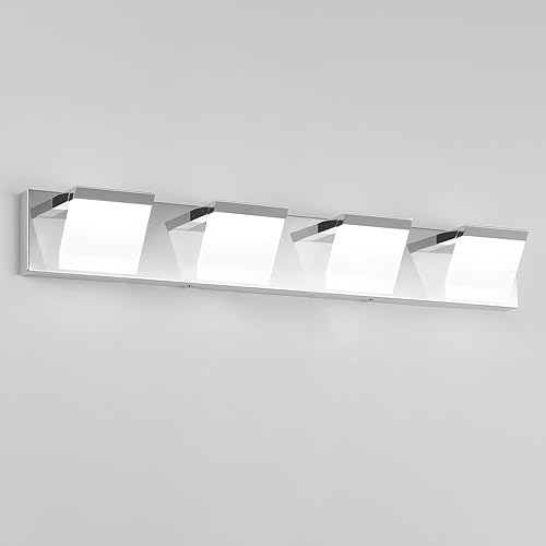 Lámparas LED modernas de 4 luces LED para tocador de baño (30 pulgadas, blanco frío 6000 K), accesorios de iluminación de pared de baño de acrílico