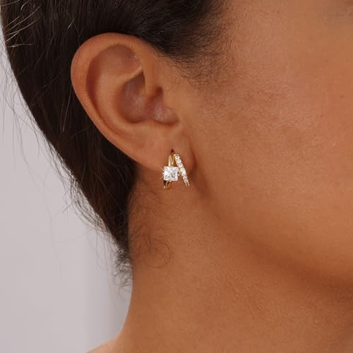 Gold/Silver Hoop Earrings Set for Women Trendy, 14K Gold/Silver Plated Huggie Earrings Diamond Cartilage Cute Cubic Zirconia Earrings Jewelry Gifts3