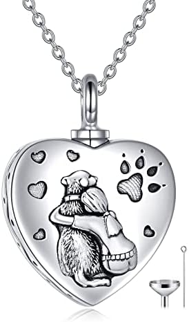S925 Sterling Silver Pet Urn Necklace for Ashes, Dog/Cat Memorial Keepsake Cremation With Funnel Filler Memorial Pendant Jewelry Gifts for Women Girls
