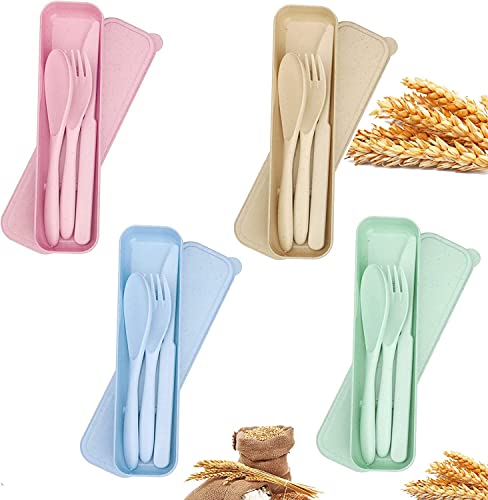 Set de Cubiertos Portátiles Utensilios Reutilizables con Estuche: Cuchara, Tenedor y Cuchillo para Trabajo, Escuela, Viaje, Lonchera, Picnic, Camping, Niños y...