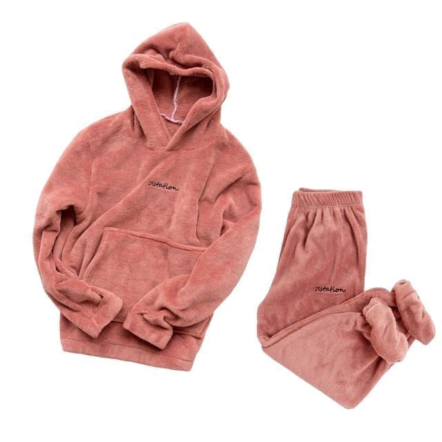 Women's Cozy Winter Night Suit Hooded Top with Matching Fleece Bottoms Brown Colour (Size-28,32)-picture-37