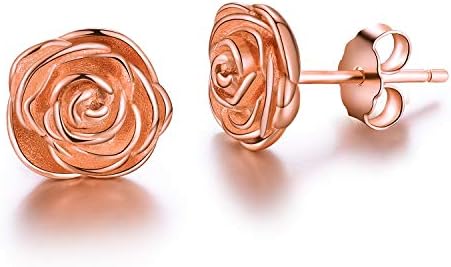 Esberry Gifts for Christmas 18K Gold Plating 925 Sterling Silver Rose Stud Earrings Hypoallergenic Flower Earrings Jewelry for Women and Girls (Rose Gold)
