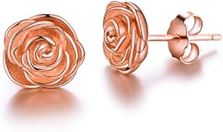 Esberry Gifts for Christmas 18K Gold Plating 925 Sterling Silver Rose Stud Earrings Hypoallergenic Flower Earrings Jewelry for Women and Girls (Rose Gold)