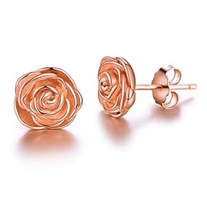 ✦Mothers day Gifts✦ Esberry 18K Gold Plating 925 Sterling Silver Rose Stud Earrings Hypoallergenic Flower Earrings Jewelry for Women and Girls (Rose Gold)