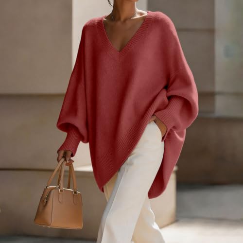 Womens 100% Cotton Sweater Fall Teacher Outfits 2026 Womens V Neck Poncho Sweater Oversized Batwing Daily Travel Fall Winter Top Dressly Capsule Wardrobe for Women Over 60 Suéter para El Frio - image 3