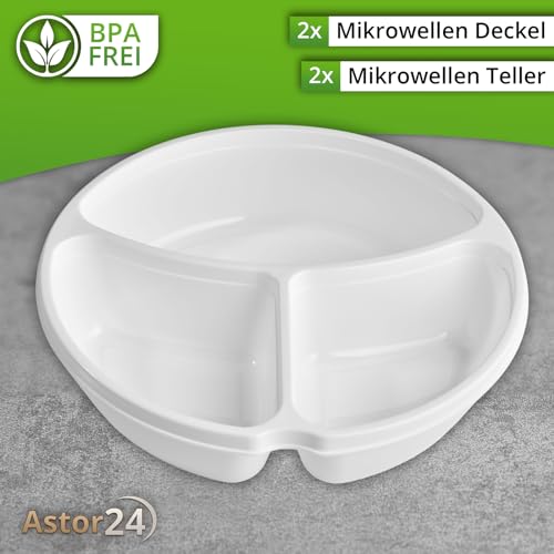 Foto von astor24 2er Set Mikrowellen Teller -Hohe Ausführung - Vorrats Dose Aufbewahrung Geschirr zum erhitzen, einfrieren mit 3 Fach Aufteilung Deckel mit Belüftung BPA frei