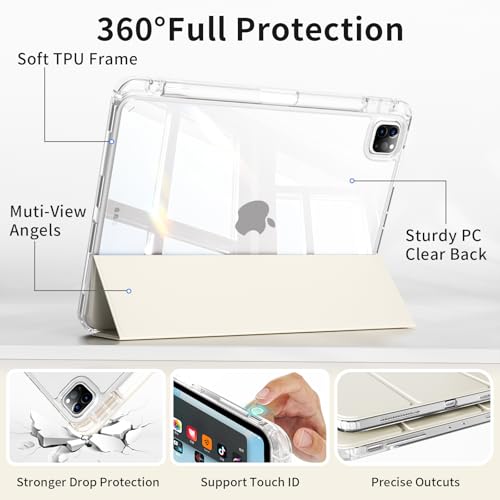 GKABXY Case for iPad Pro 11 Inch 4th/3rd/2nd Generation (2022/2021/2020) with Pencil Holder, Slim Trifold Smart Cover with Soft TPU Back, Support 2nd Gen Pencil Charging, Auto Sleep/Wake (Cream White) by GKABXY - Image 3