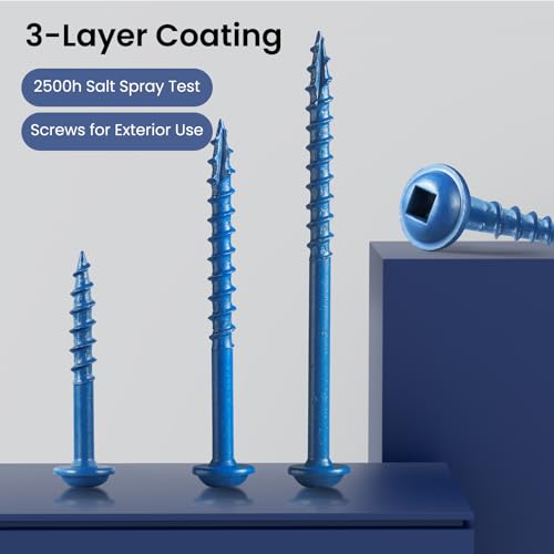 BNUOK Pocket Hole Screws 1 1/4 Inch, 150Pcs, Anti-Rust Blue Coated Pocket Screws #8 x 1-1/4", Exterior Wood Screws, Coarse Thread, Washer Head Square Drive, Self-Tapping Tip, with Drive Bit - Image 3