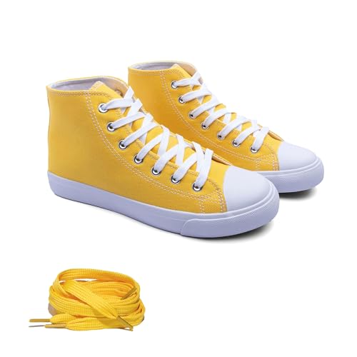Image of Women's High-Top Canvas Sneakers - Classic Lace-Up Casual Shoes with Extra Shoelaces - Comfortable, Stylish, and Durable