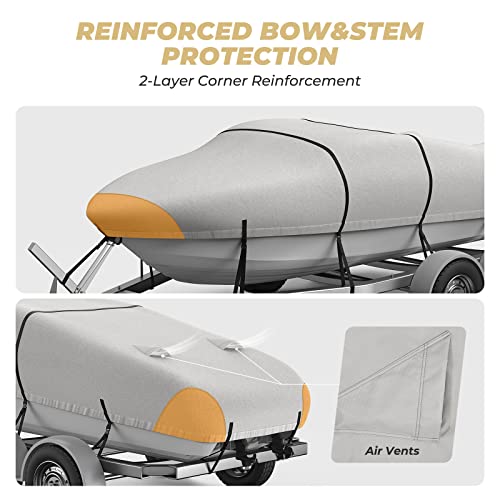 Rvmasking 600D Heavy Duty Waterproof Trailerable Boat Cover With Storage Bag Fits Bass Boat, V-Hull, Runabout, Fish&Ski, Tri-Hull, Marine Grade Boat Cover Length: 16’-18.5’, Beam Width Up To 94” #TOP3