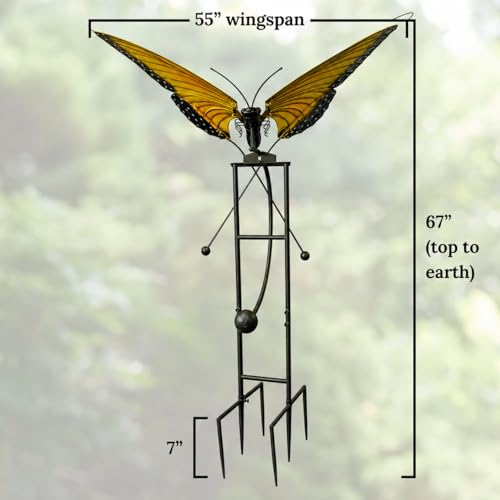Red Carpet Studios Garden Stake Yard Art Metal and Glass Balance Rocker with Heavy Duty Stake, 67 Inches Tall, Butterfly by Red Carpet Studios - Image 3