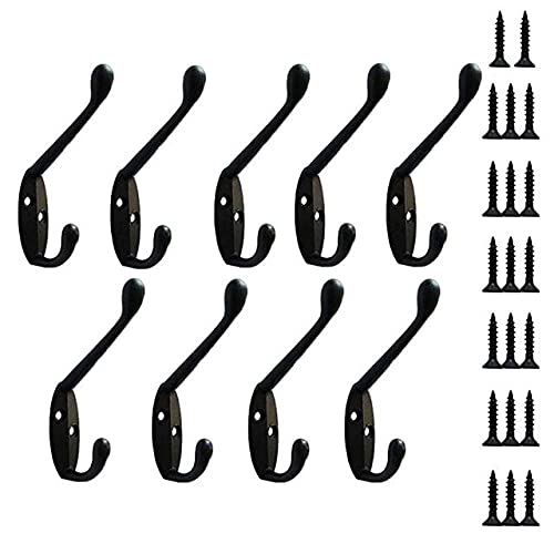 Patère murale robuste à double broche cintre rétro noir 9 pièces - 2