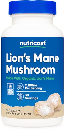 Nutricost Lion’s Mane Mushroom Capsules 2100mg, 30 Servings – CCOF Certified Made with Organic, Vegetarian, Gluten Free, 700mg Per Capsule, 90 Capsules