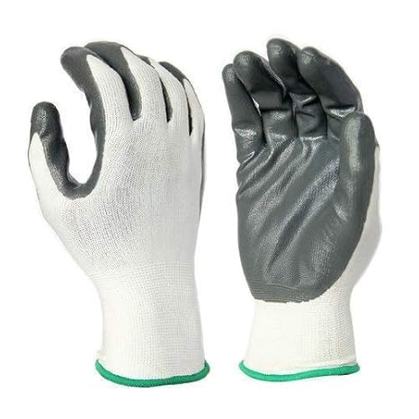Image of 5Pair Nylon Knitted Latex Rubber Coated Safety Hand Protection Working Gloves For Anti Cut Heat & Fire Resistant Industrial Gloves For Men Women (PACK OF 10Gloves) (White /Grey-5pair)