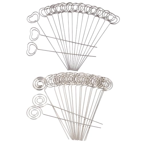 Porte Photo Mémo,Pince Coeur en Métal,Memo Metal Argenté,Pince Photo Tige Porte Photo en Métal pour Mariage/Fête/Décoration de Gâteau - Forme Rond et...