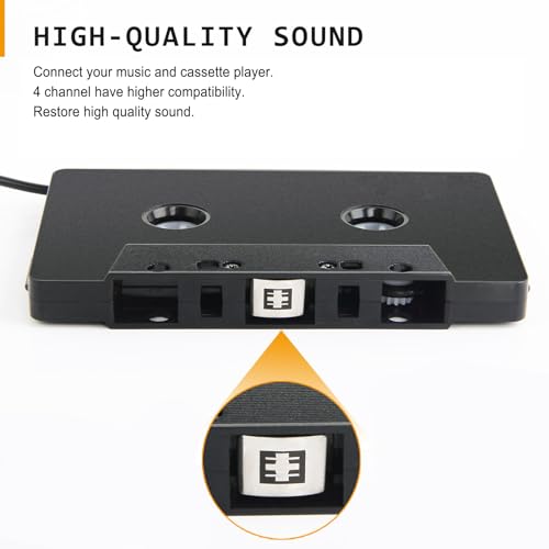 QANYEGN 3.5mm Car Audio Cassette to Aux Adapter, Stereo 4 Channel Output Cassette Tape Player, Tape Audio Adapter