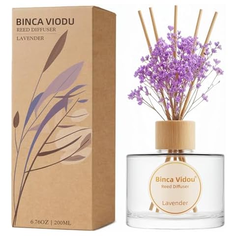 binca vidou Reed Diffuser Set, Lavender Natural Scent Oil Diffusers with Sticks for Home Office Bathroom Aromatherapy Decor 6.76oz(200ml) Cover