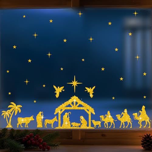 3 Blatt Weihnachten Fensterbilder Krippe Jesus Doppelseitig...
