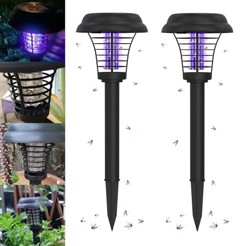 2 Pcs Solar Bug Zapper Outdoor Rechargeable Mosquito Fly Zapper Outdoor