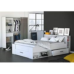 Muebles Boom Somier Conjunto de Muebles para Habitación de Matrimonio Chicago en Color Blanco Mate (Cama + cabecero)