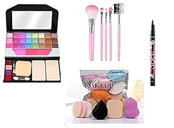 6155 Makeup Kit Eyeshadow Palette + 6in1 Puff Set + 5Pc. Makeup Brush Set And 36h Eyeliner