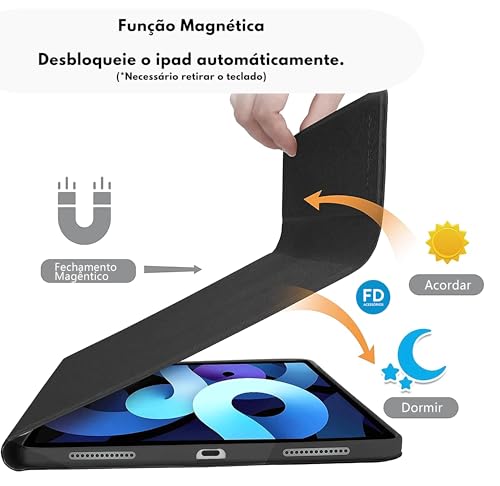 Case Capa para iPad 7a, 8a e 9a Geração 10.2″ com Teclado e Trackpad, Mouse, Caneta Touch e Comparti