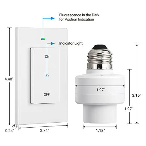 Dewenwils Remote Control Light Socket, Wireless Light Switch For Pull Chain Light Lamp Fixtures, 100Ft Range, No Wiring Needed, Etl Listed((2 Wall Mounted Switch+1 Socket, Shorter Version) #TOP5