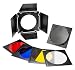 Fotodiox Universal Barndoor Kit with Honeycomb grid (45 Degree) and Color Gels, for Bowens Gemini Standard, Classica Powerpack, R Series, Rx Series, and Pro Series Strobe Flash Light with 5.5" - 7" Reflector, Barn Door