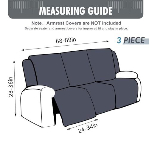 YUEANG 100% Waterproof Recliner Sofa Slipcovers, 3 Pieces Stretch Reclining Couch Covers for 3 Cushion Couch Sofa Pet Friendly Washable Furniture Covers for Dogs, Pets, Kids (Black, 3 Seater) by YUEANG - Image 4