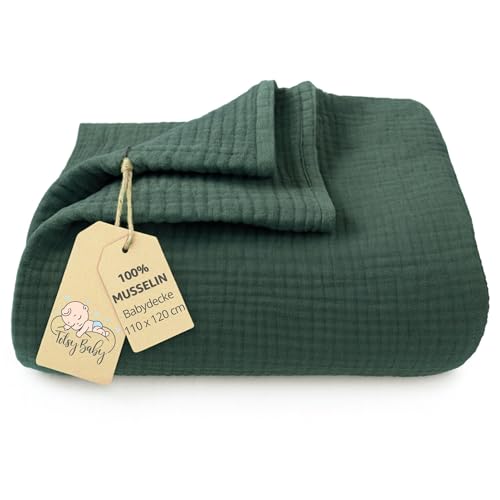 Manta Muselina bebé algodón 110 x 120 cm - Plaid Gasa Suave Muslin cobija niño Delgada arrullo sábana muselinas mantita Ligera recién Nacido Tejido Transpirable para niños Verde Oscuro